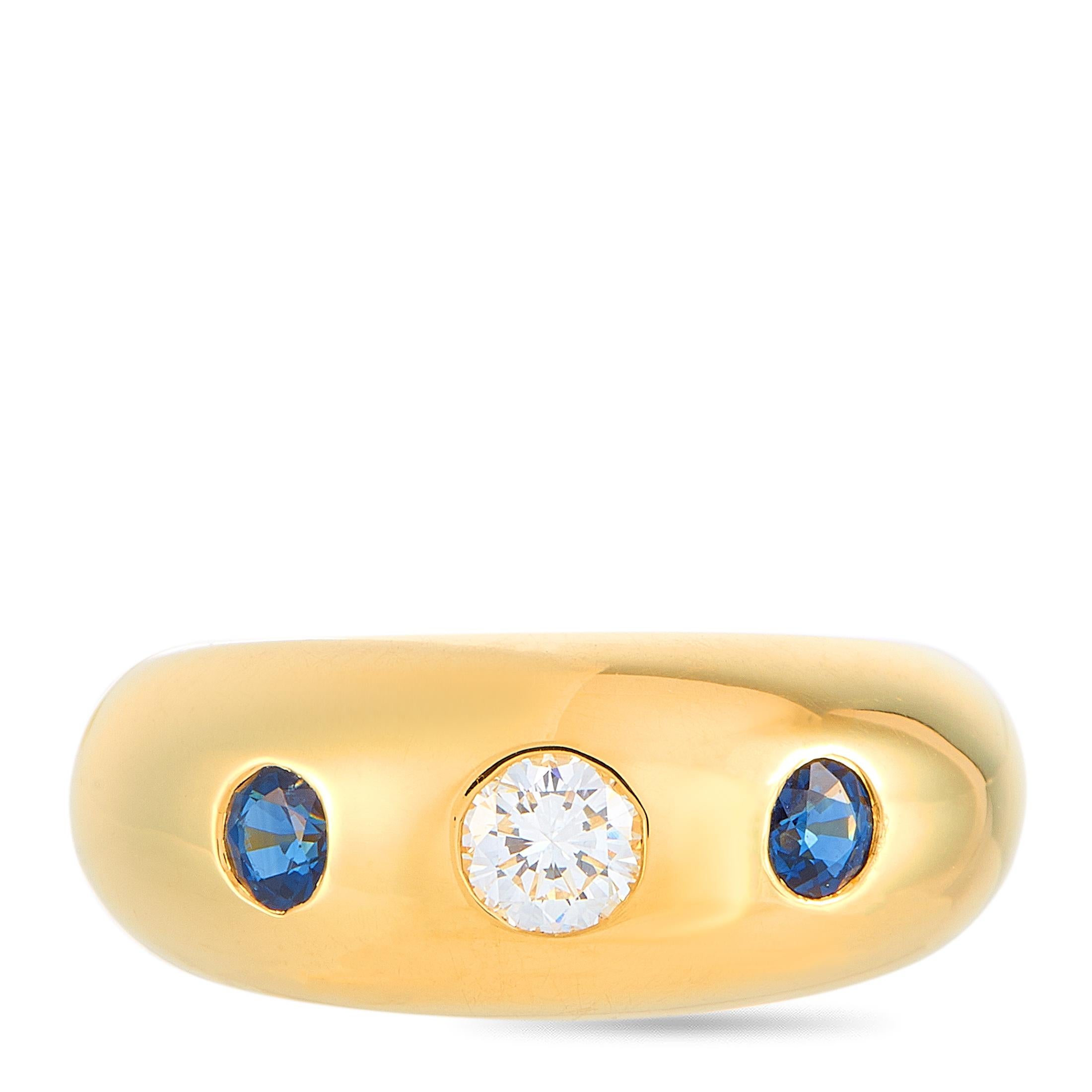 Cartier 0.25 Carat Diamond and Sapphire Yellow Gold Ring In Excellent Condition In Southampton, PA