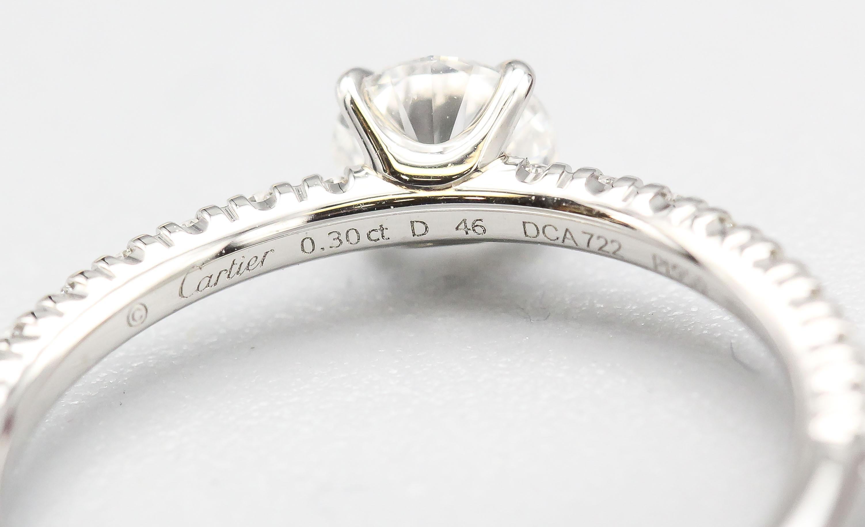 Cartier, bague de fiançailles en platine et diamant E VS1 de 0,30 carat avec rapport GIA Pour femmes en vente