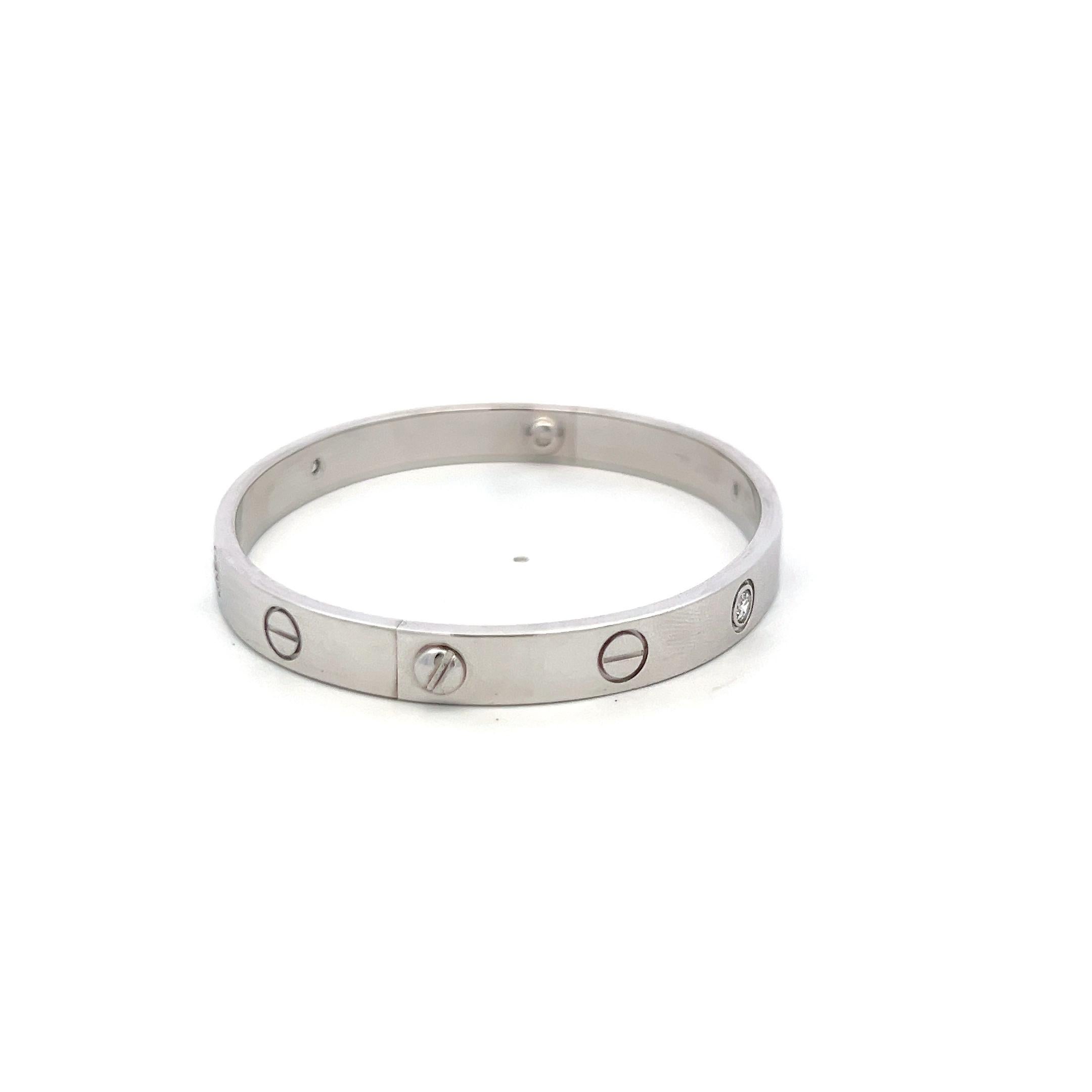 Cartier 0.42 Carat Round Brilliant Diamond 18K White Gold Love Bracelet Size 17 In Good Condition In New York, NY