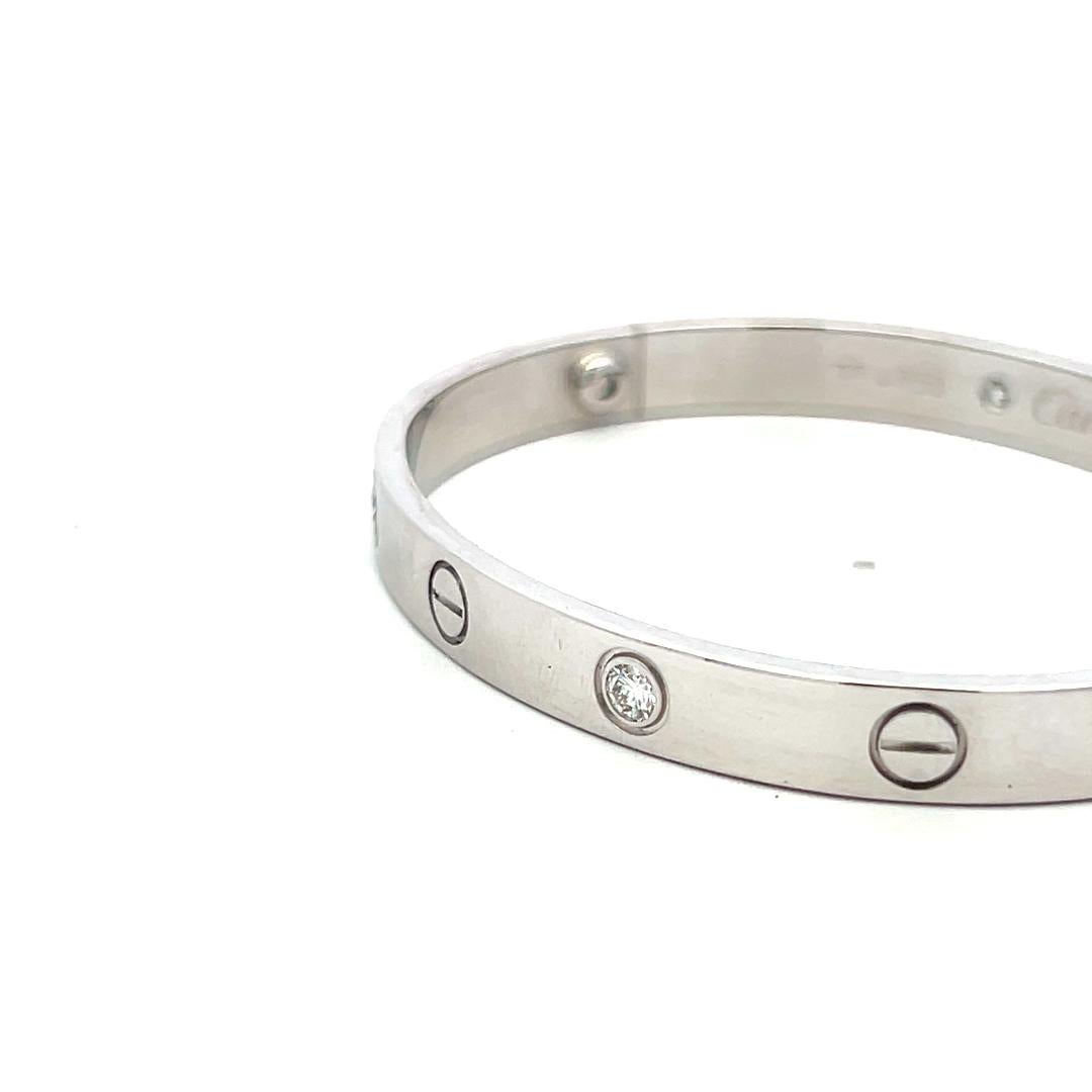 Cartier 0.42 Carat Round Brilliant Diamond 18K White Gold Love Bracelet Size 17 1