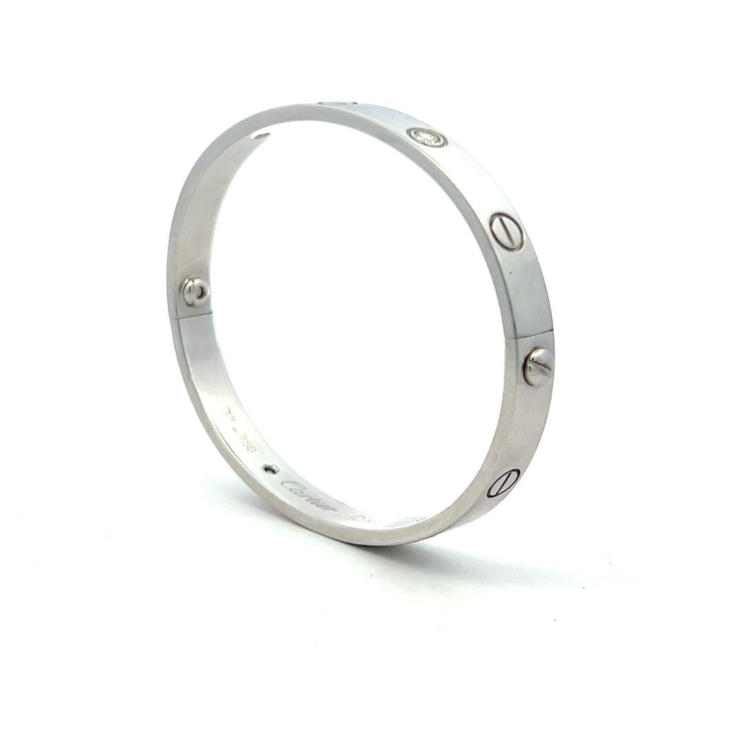 Cartier 0.42 Carat Round Brilliant Diamond 18K White Gold Love Bracelet Size 17 2