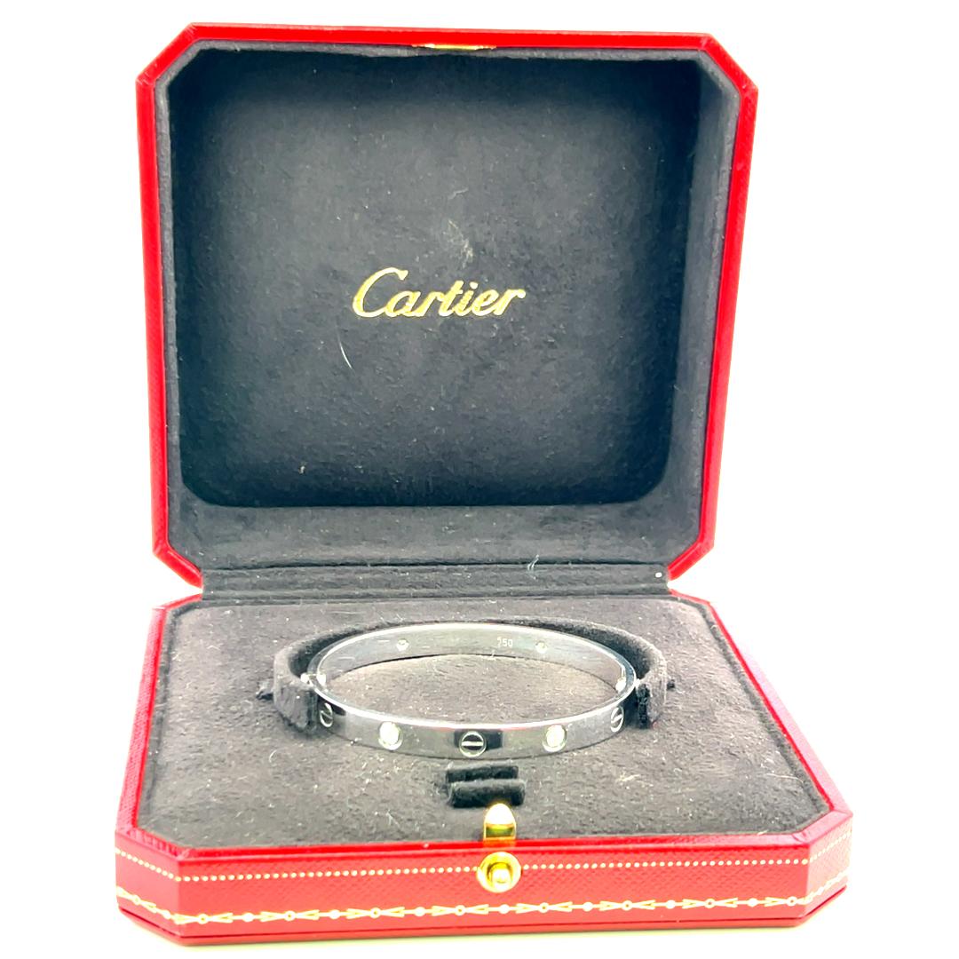Cartier 0.42 Carat Round Brilliant Diamond 18K White Gold Love Bracelet Size 17 3