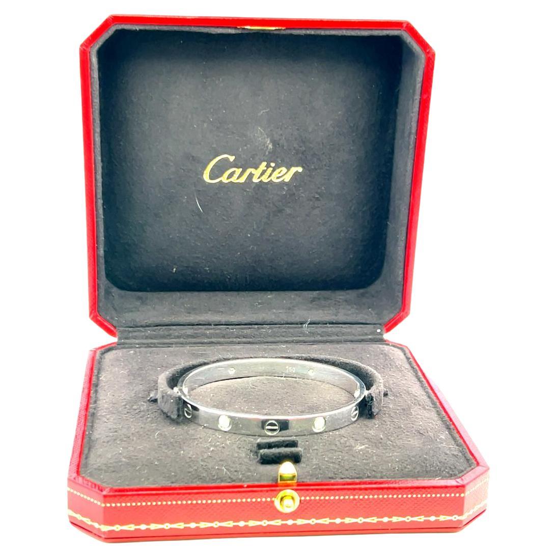 Cartier 0.42 Carat Round Brilliant Diamond 18K White Gold Love Bracelet Size 17