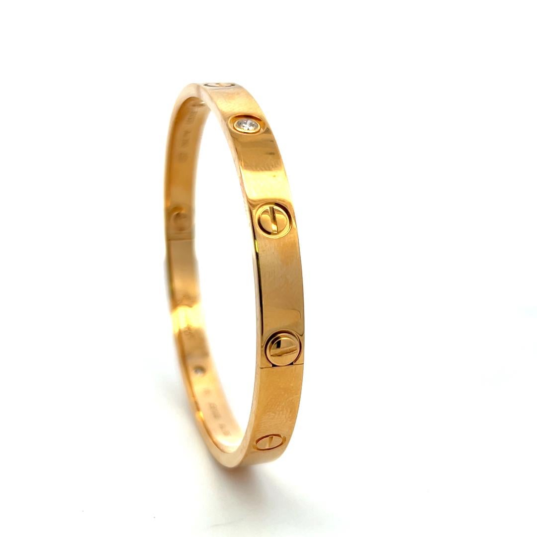 Cartier 0.42 Carat Round Brilliant Diamond 18K Yellow Gold Love Bracelet Size 18 5
