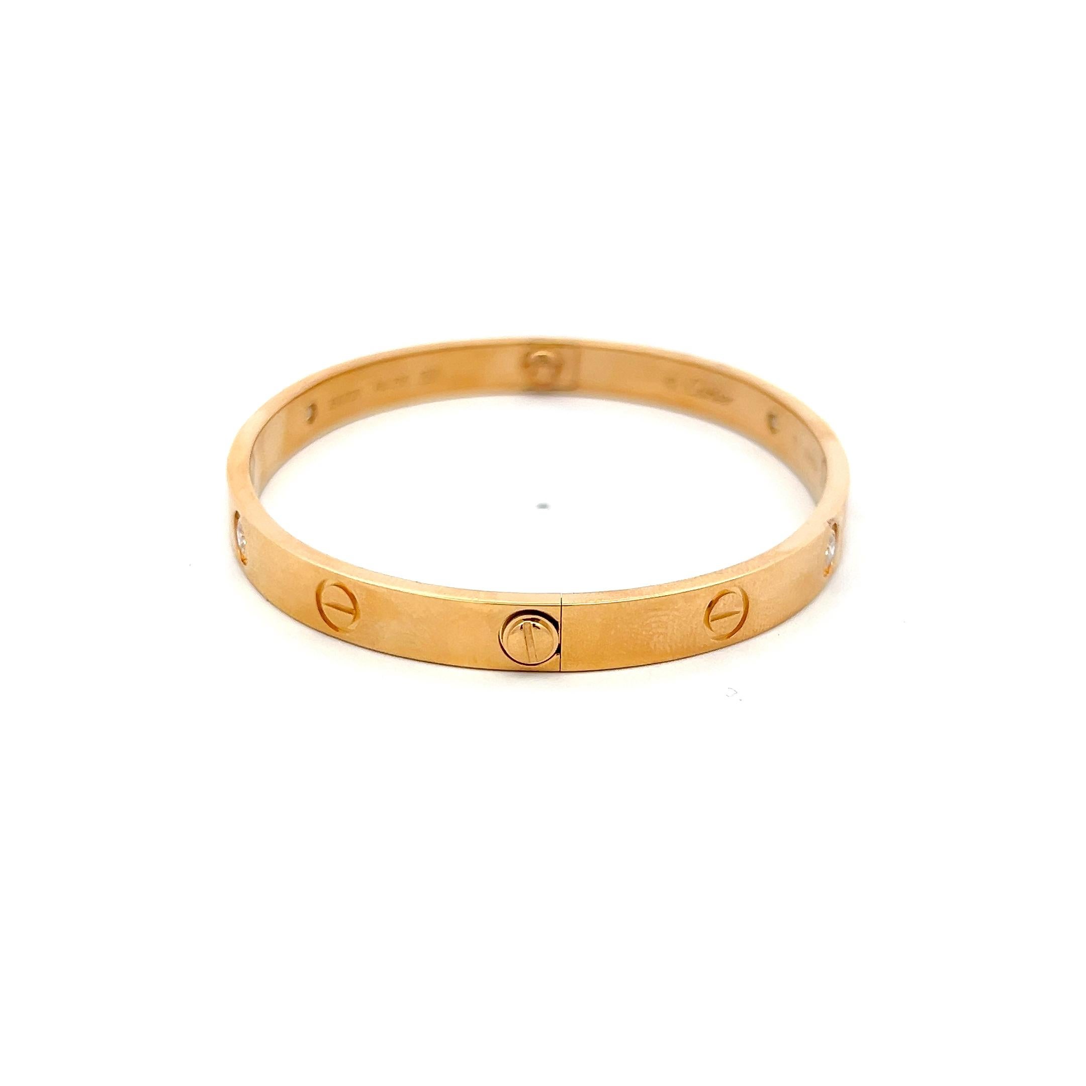 Cartier 0.42 Carat Round Brilliant Diamond 18K Yellow Gold Love Bracelet Size 18 In Good Condition In New York, NY