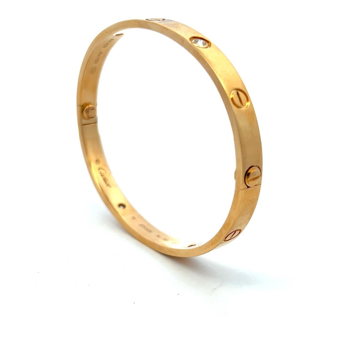 Cartier 0.42 Carat Round Brilliant Diamond 18K Yellow Gold Love Bracelet Size 18 3