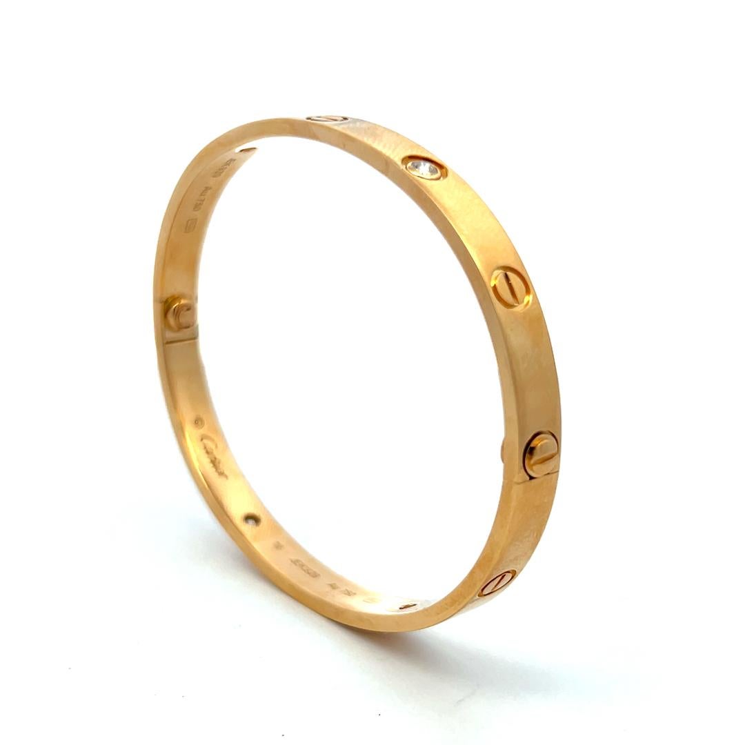 Cartier 0.42 Carat Round Brilliant Diamond 18K Yellow Gold Love Bracelet Size 18 4