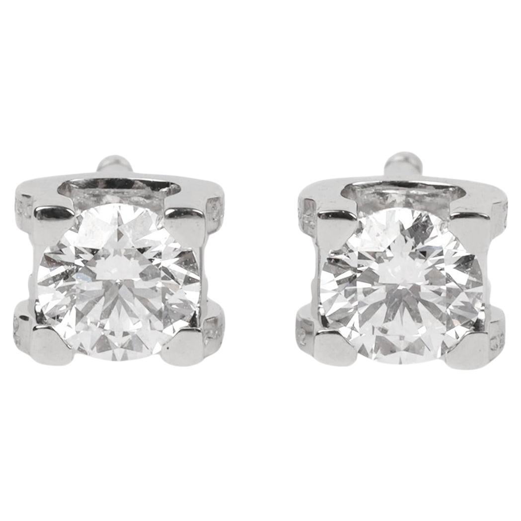 Boucles d'oreilles Cartier 0.46ct Brilliant Cut Diamond 18ct White Gold C De Stud Ears en vente