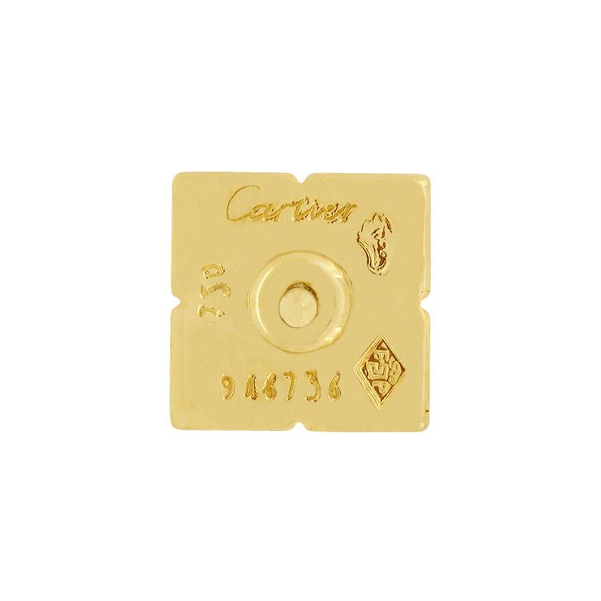 These 18 carat yellow gold earrings from Cartier make the perfect gift. They feature four 0.07 carat round brilliant diamonds set in a square on each. As expected of Cartier the diamonds are all of high quality, F in colour and VVS in Clarity.