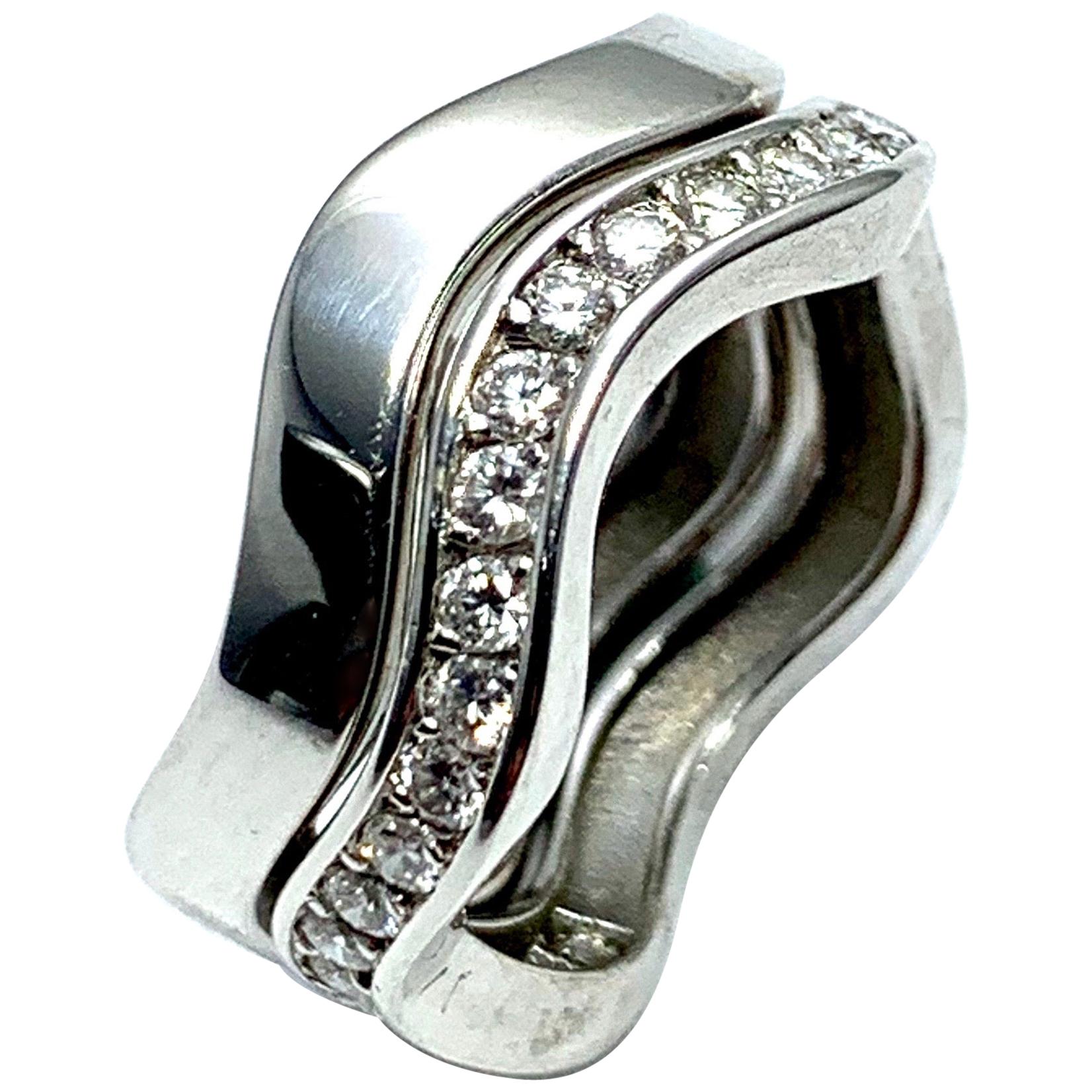 Cartier 0.60 Carat and 18 Karat White Gold Wave Bands For Sale