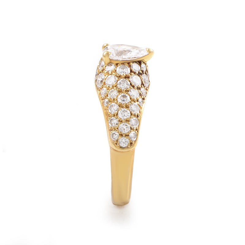 Pear Cut Cartier 0.62 Carat Diamond 18 Karat Yellow Gold Engagement Ring