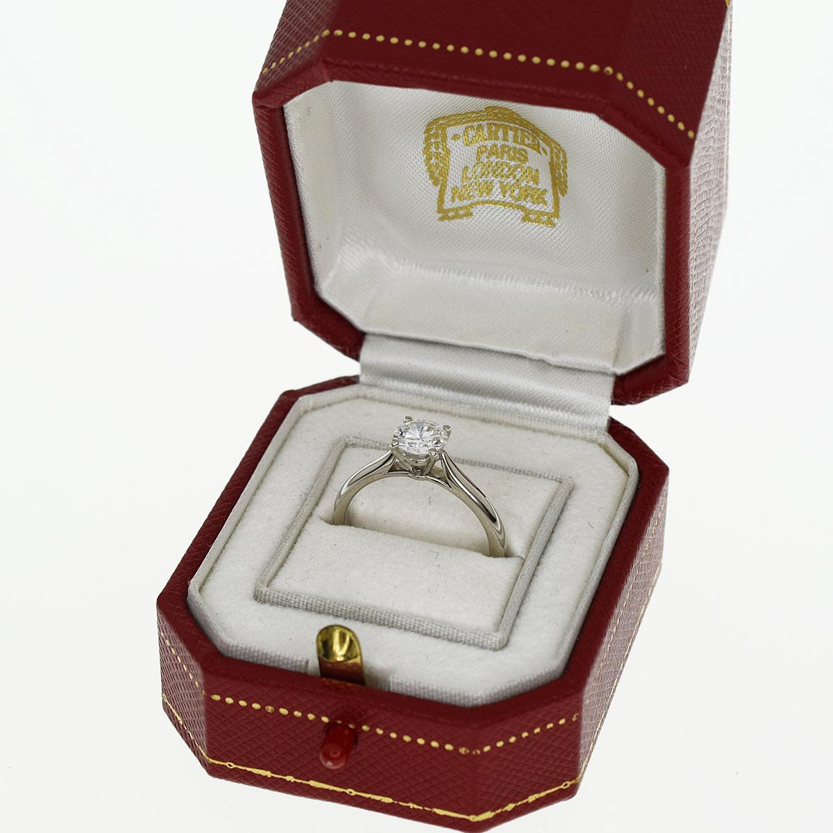 Cartier 0.62 Carat F-VVS2 Diamond Solitaire Platinum　1895 Ring In Good Condition For Sale In Tokyo, JP