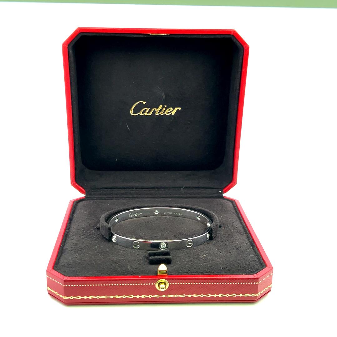 Cartier 0.63 Carat Round Diamond 18K White Gold Love Bracelet Size 18 6