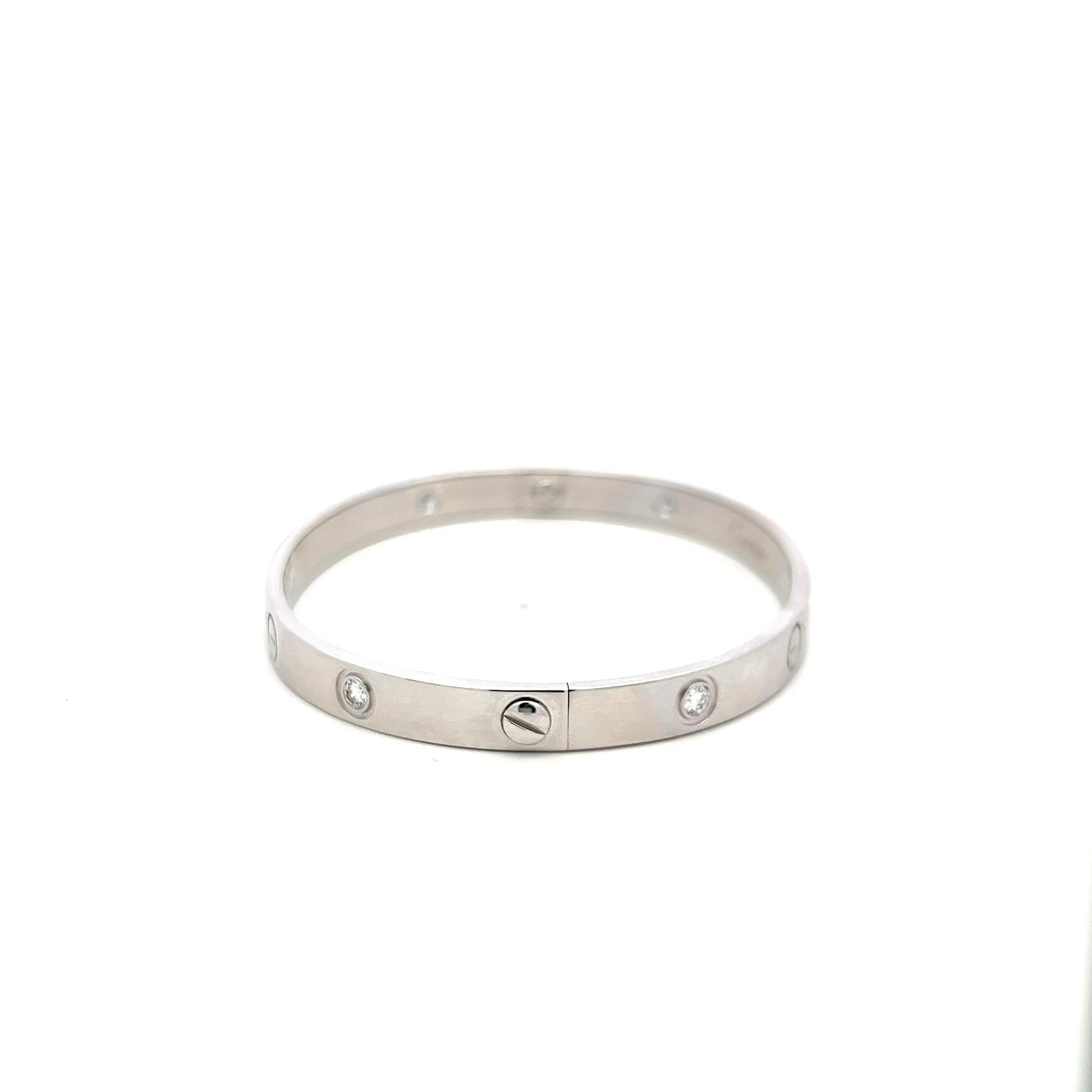 Cartier 0.63 Carat Round Diamond 18K White Gold Love Bracelet Size 18 In Good Condition In New York, NY