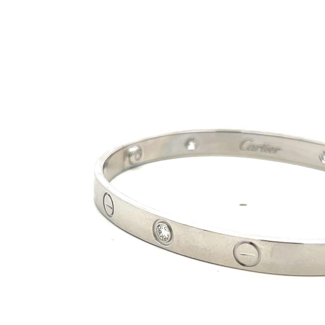 Cartier 0.63 Carat Round Diamond 18K White Gold Love Bracelet Size 18 2
