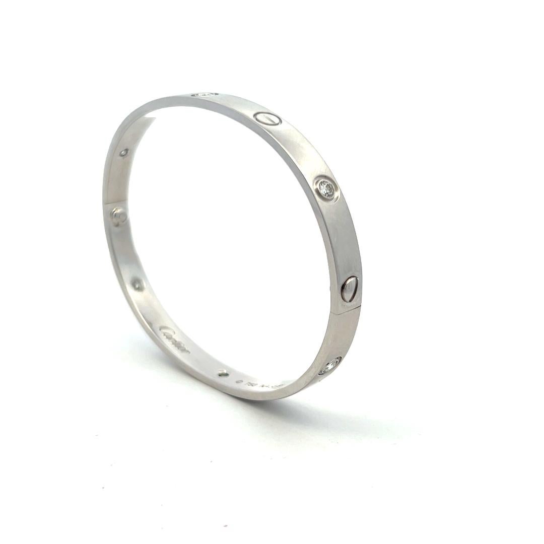 Cartier 0.63 Carat Round Diamond 18K White Gold Love Bracelet Size 18 3