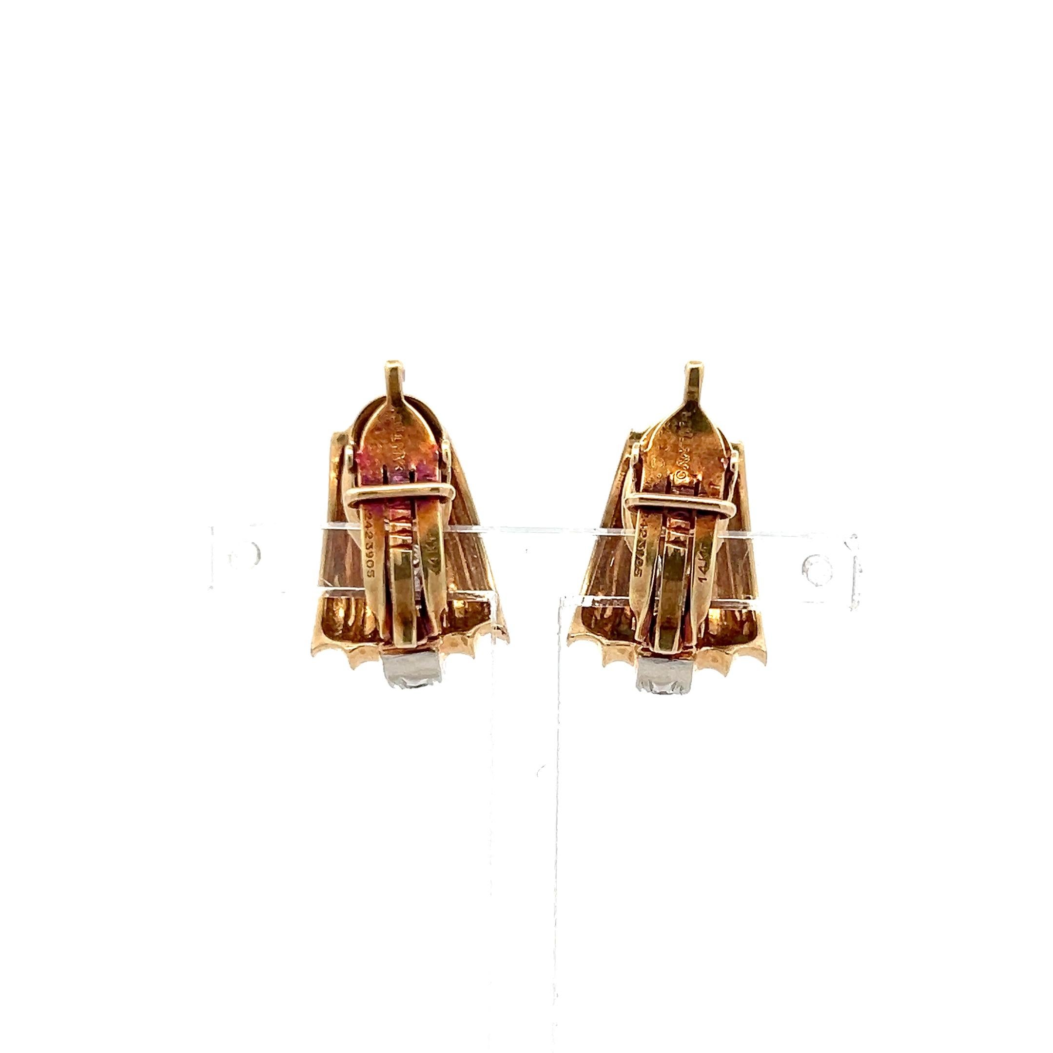 Taille brillant Boucles d'oreilles clips en or jaune 14 carats Cartier 0,80 carat diamant rond brillant en vente