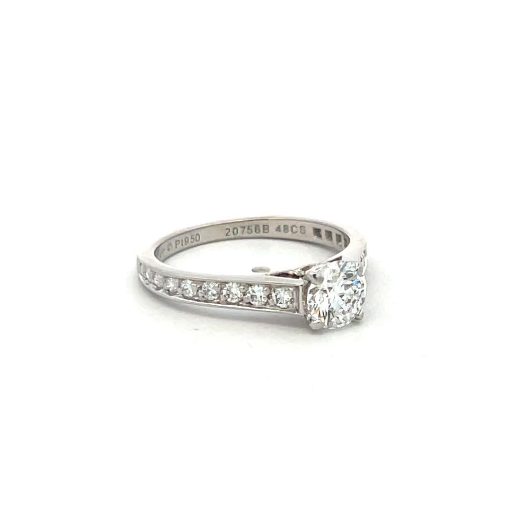 Cartier 0.83 Carat Round Brilliant E VS1 Diamond Platinum Engagement Ring For Sale 1
