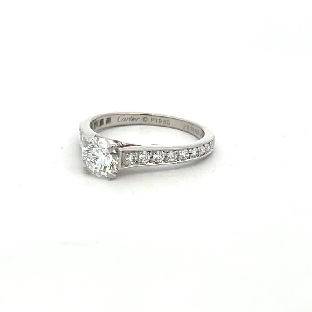 Cartier 0.83 Carat Round Brilliant E VS1 Diamond Platinum Engagement Ring For Sale 2
