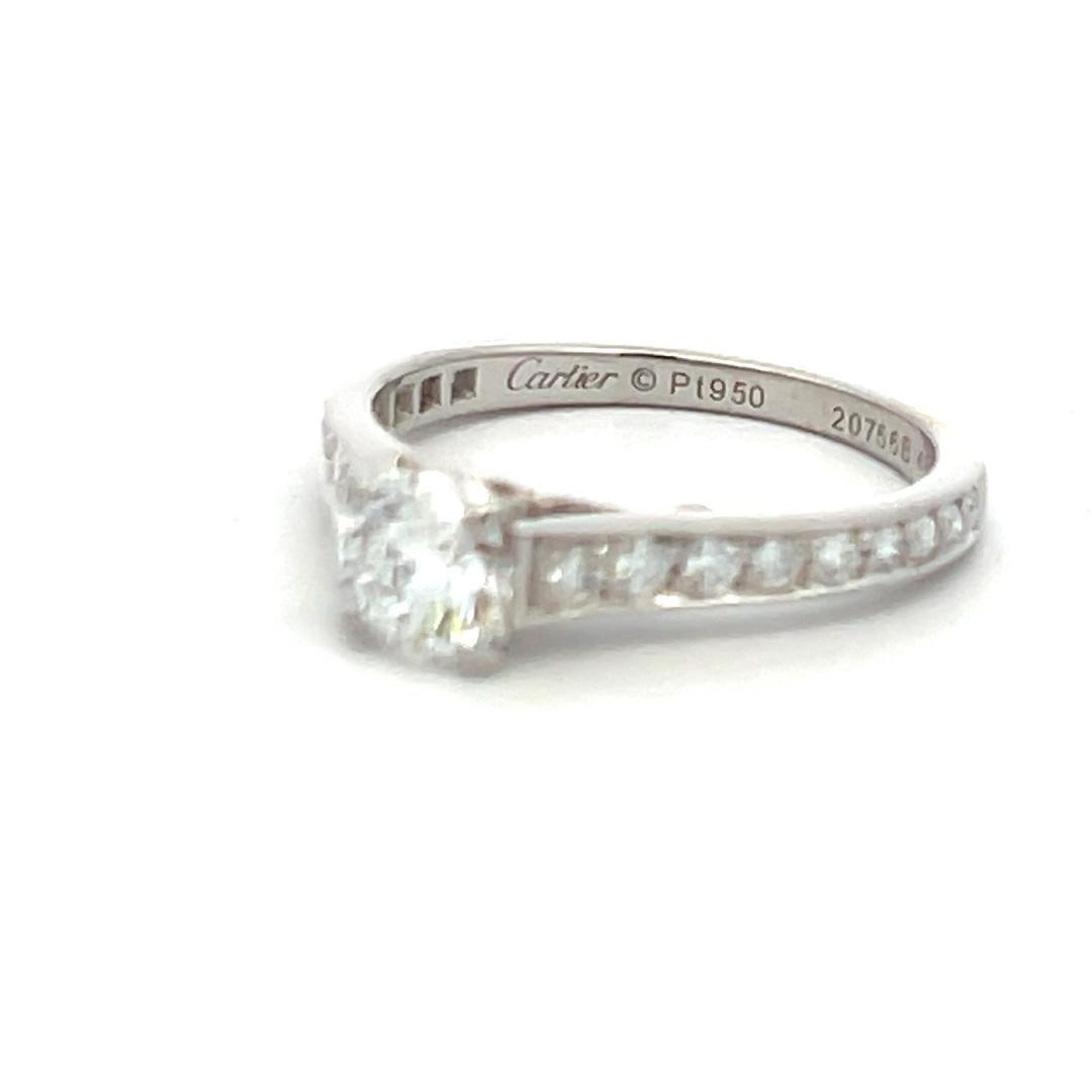 Cartier 0.83 Carat Round Brilliant E VS1 Diamond Platinum Engagement Ring For Sale 3