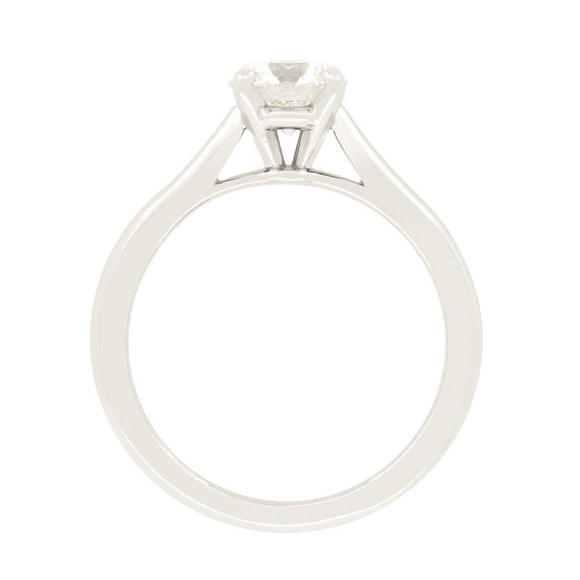From Cartier’s iconic 1895 collection, comes this stunning solitaire. The timeless design features a stunning a single 0.85 carat round brilliant diamond of exceptional quality. The Diamond has been certified G in colour and VVS1 in clarity. The
