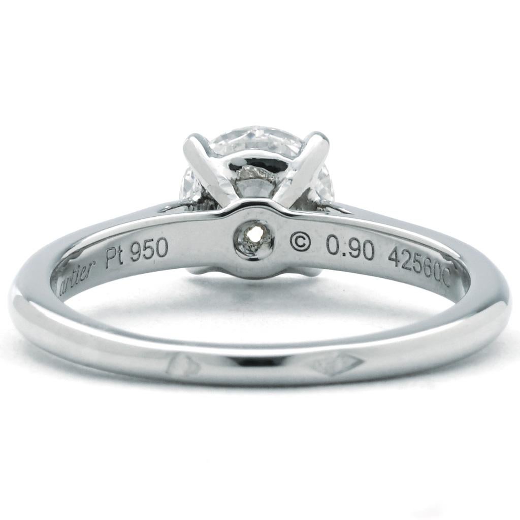 Cartier 0.90 CT GVS1 Platinum Solitaire Engagement Ring (With Original COA) In Excellent Condition For Sale In Chicago, IL