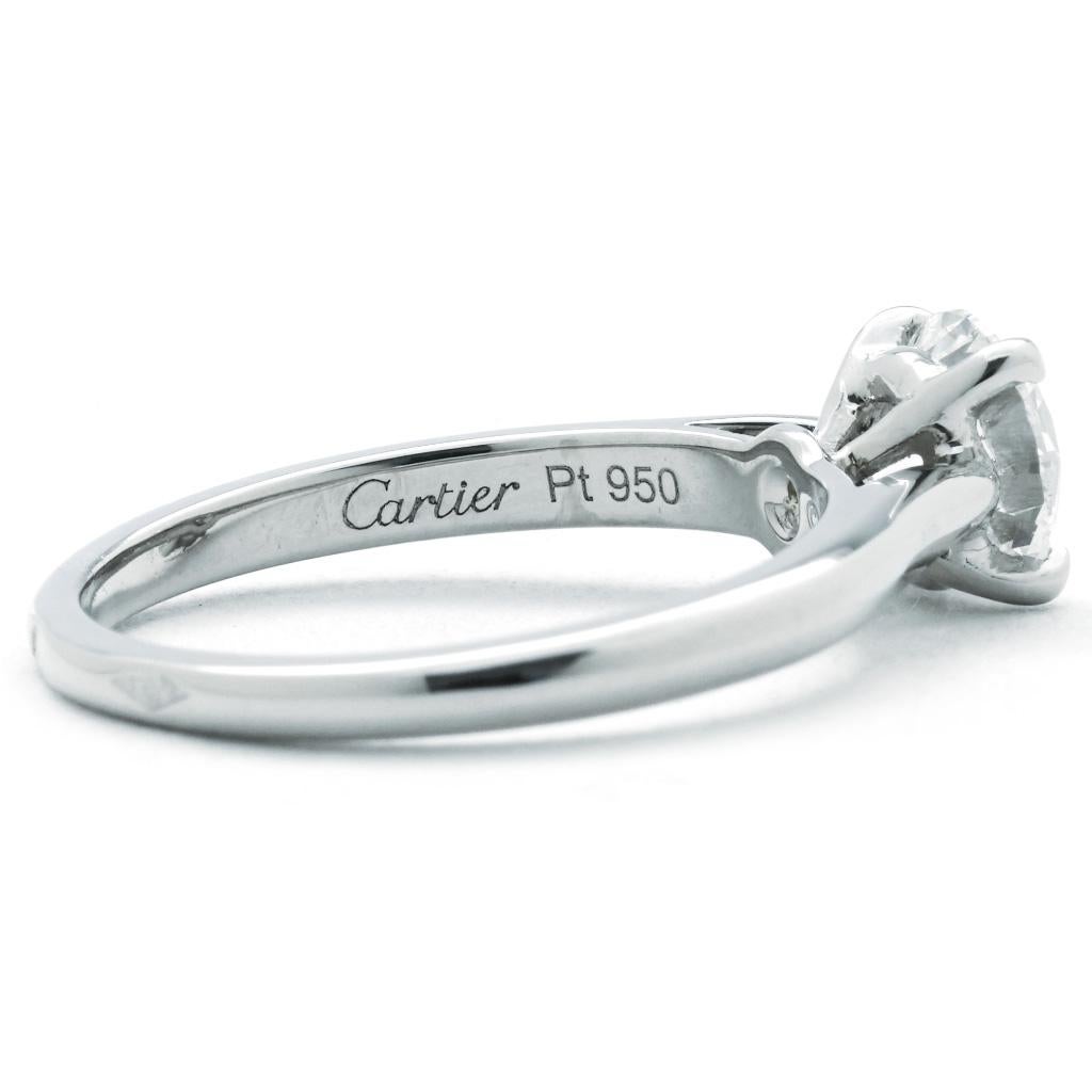 Women's Cartier 0.90 CT GVS1 Platinum Solitaire Engagement Ring (With Original COA) For Sale