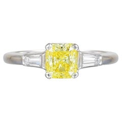 Cartier 0.91 Carat Fancy Vivid Yellow VS2 Diamond Platinum Engagement Ring