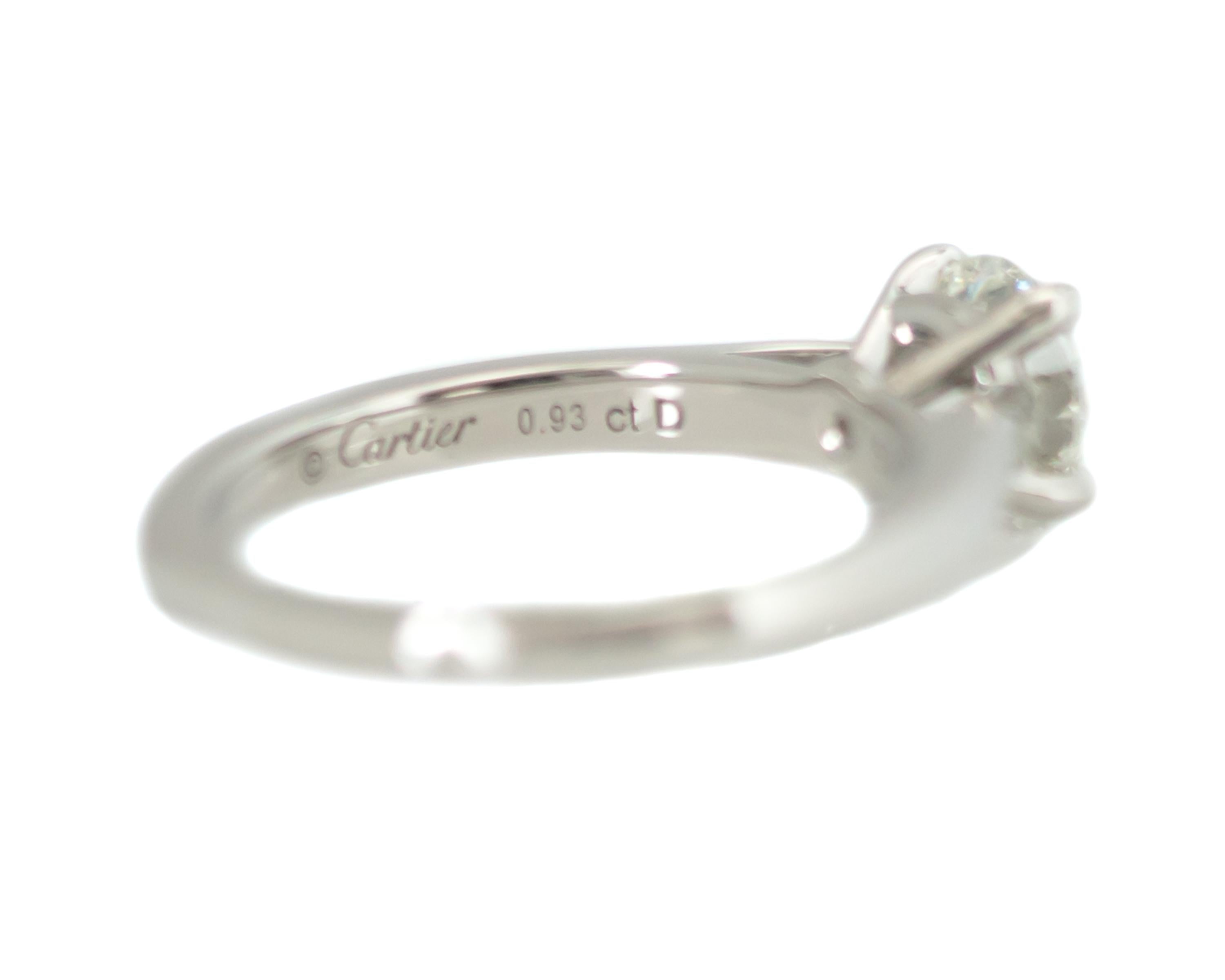 Round Cut Cartier 0.93 Carat Solitaire Diamond Platinum Engagement Ring