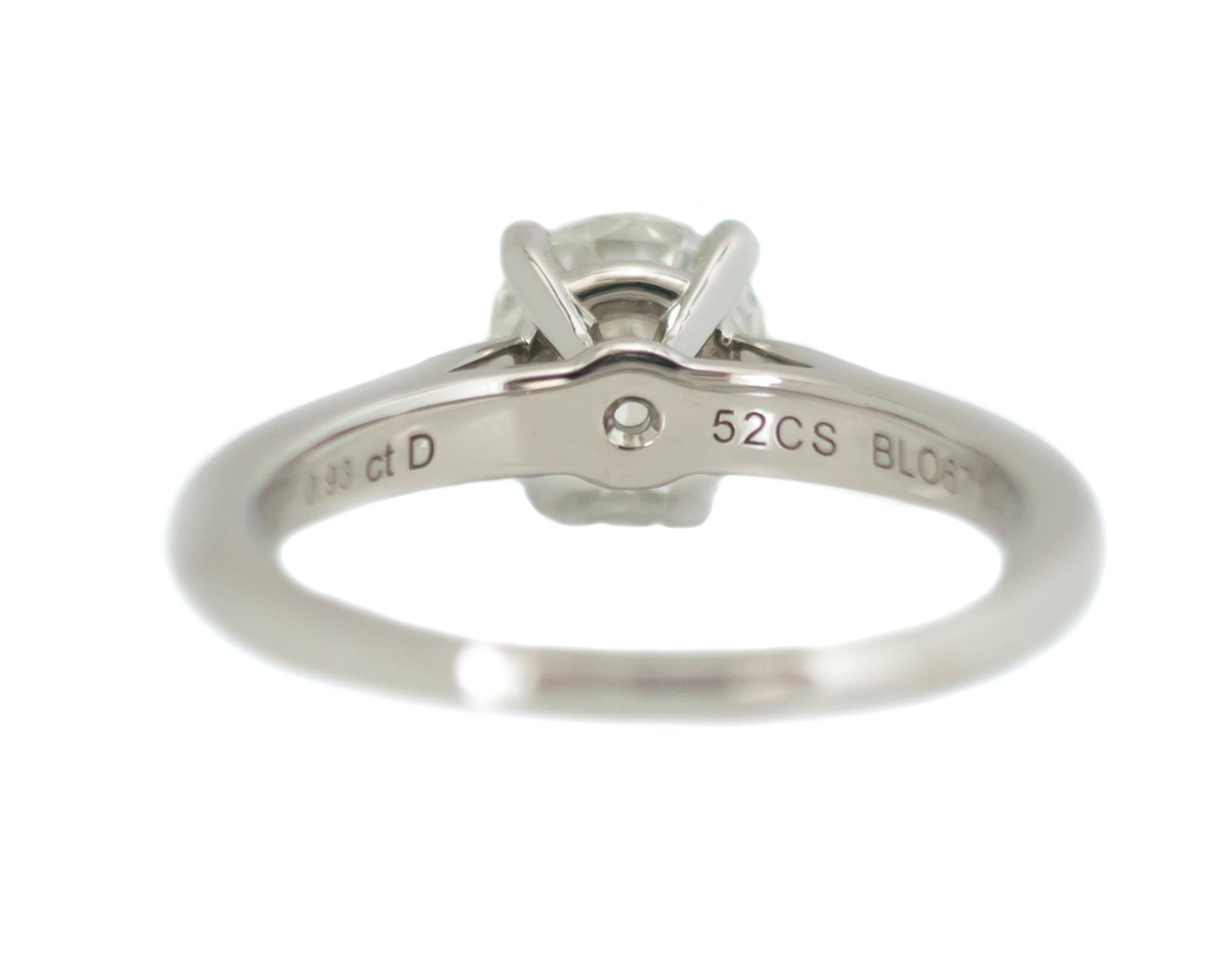 Cartier 0.93 Carat Solitaire Diamond Platinum Engagement Ring In Good Condition In Atlanta, GA