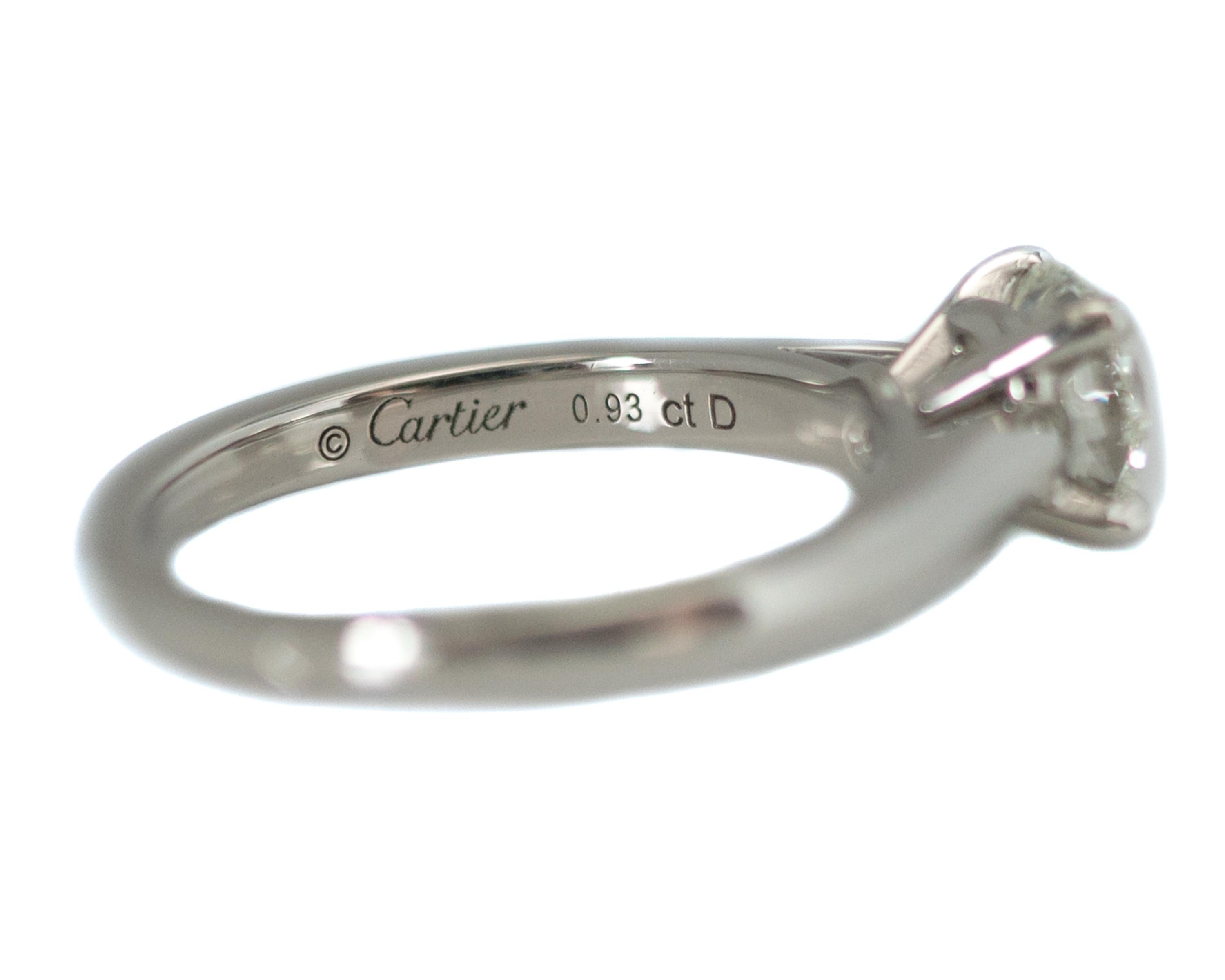 Cartier 0.93 Carat Solitaire Diamond Platinum Engagement Ring 3