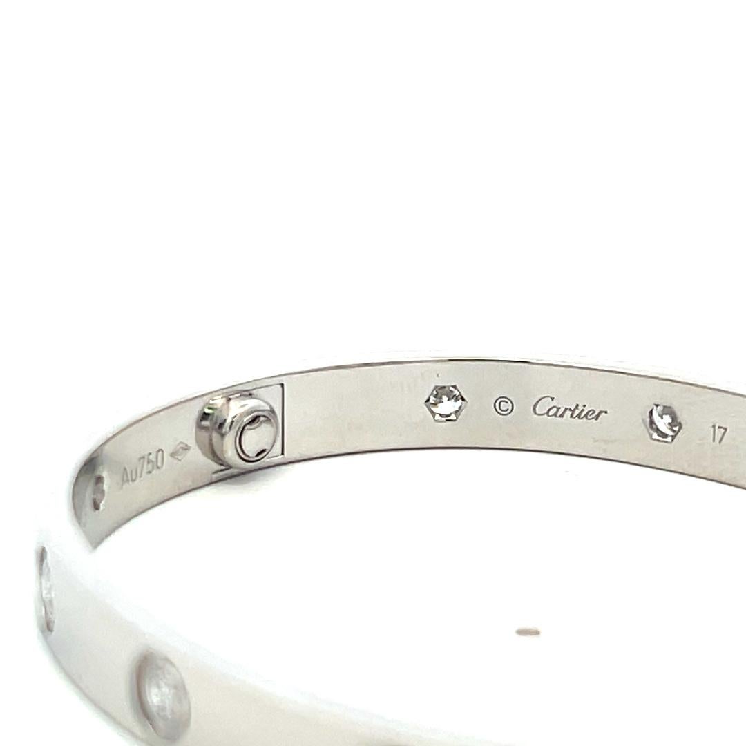 Cartier 0.96 Carat Round Diamond 18K White Gold Love Bracelet Size 17 with Cert For Sale 5