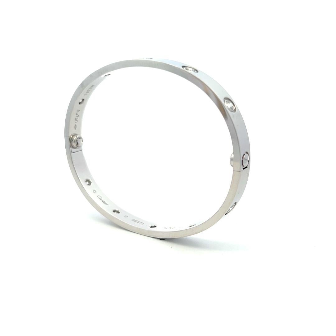 Cartier 0.96 Carat Round Diamond 18K White Gold Love Bracelet Size 17 with Cert For Sale 6