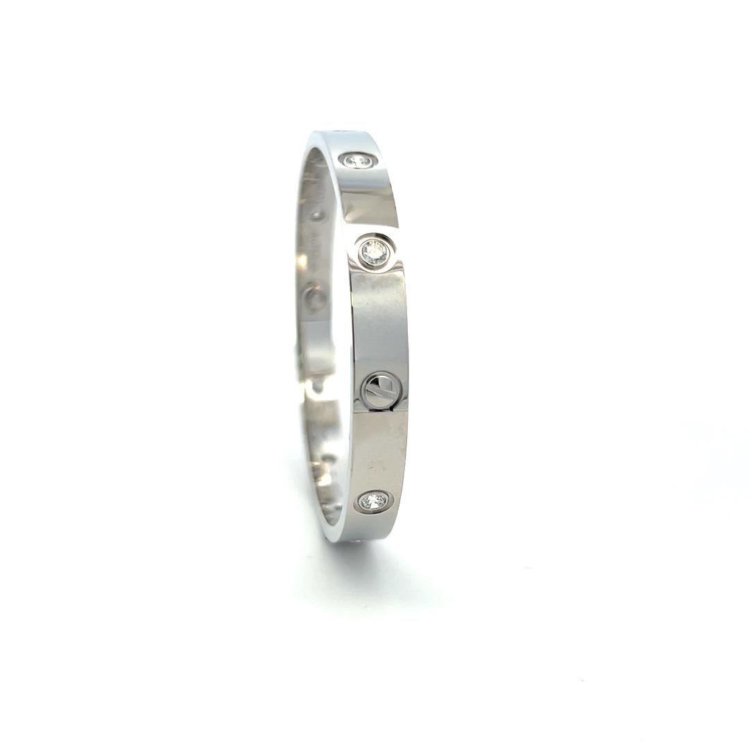 Cartier 0.96 Carat Round Diamond 18K White Gold Love Bracelet Size 17 with Cert For Sale 7