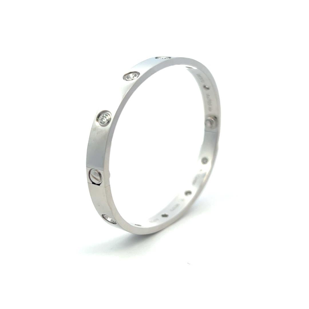 Cartier 0.96 Carat Round Diamond 18K White Gold Love Bracelet Size 17 with Cert For Sale 8