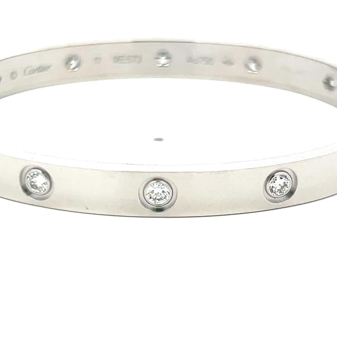 Cartier 0.96 Carat Round Diamond 18K White Gold Love Bracelet Size 17 with Cert For Sale 1