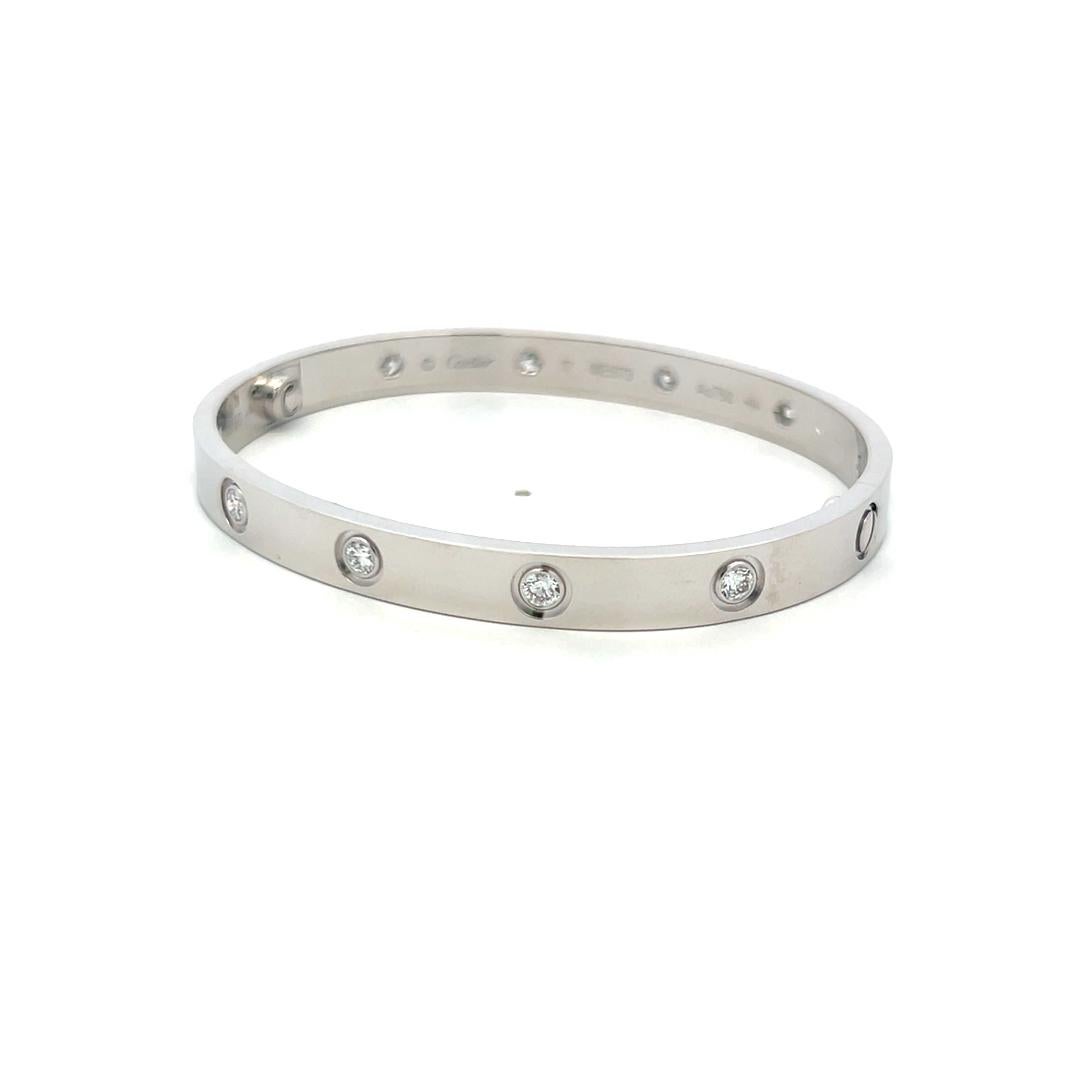 Cartier 0.96 Carat Round Diamond 18K White Gold Love Bracelet Size 17 with Cert For Sale 2