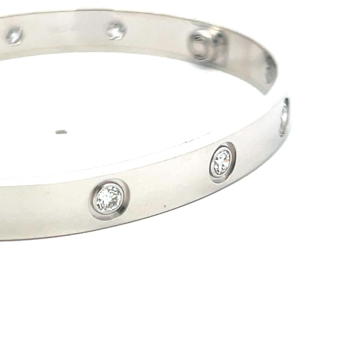 Cartier 0.96 Carat Round Diamond 18K White Gold Love Bracelet Size 17 with Cert For Sale 4
