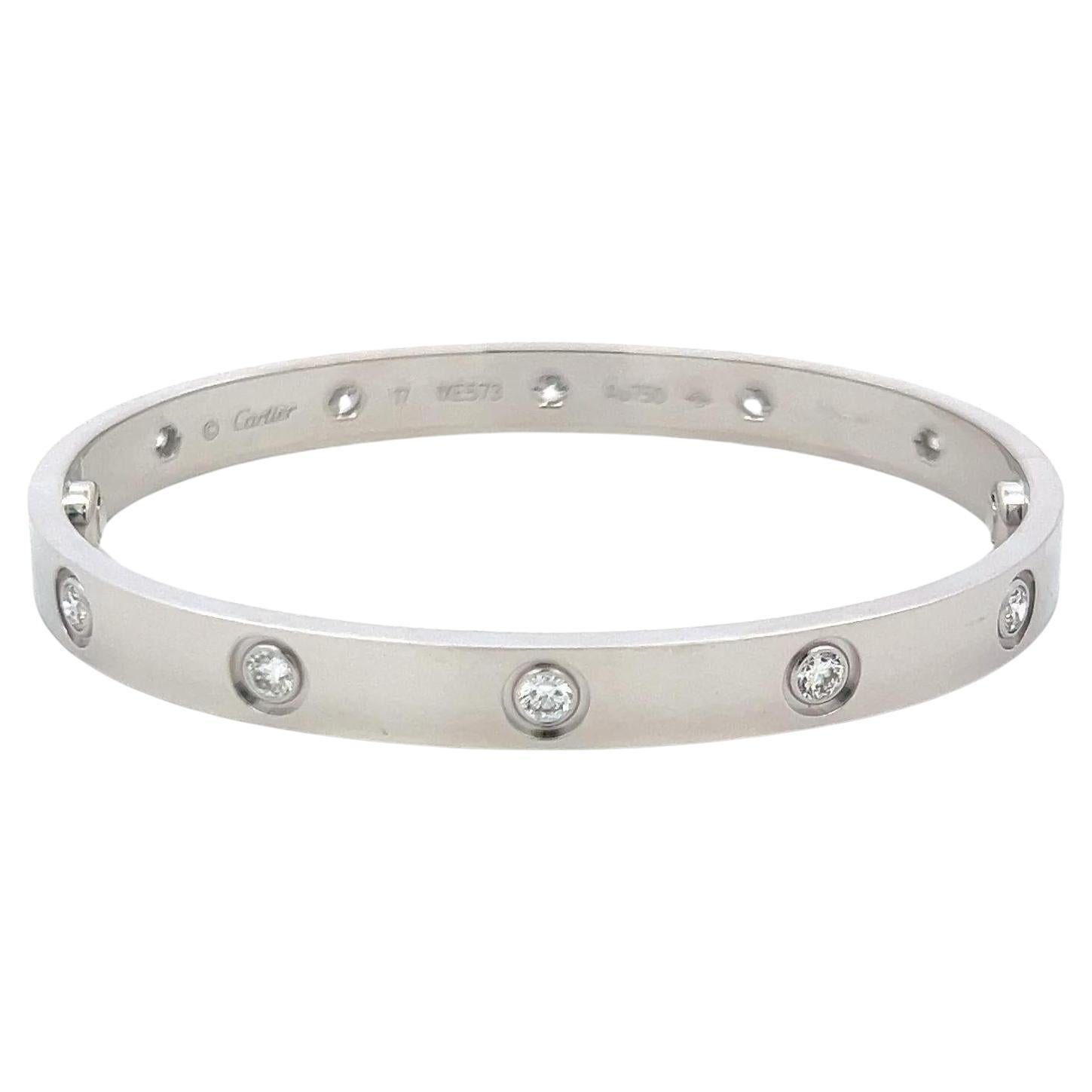 Cartier 0.96 Carat Round Diamond 18K White Gold Love Bracelet Size 17 with Cert