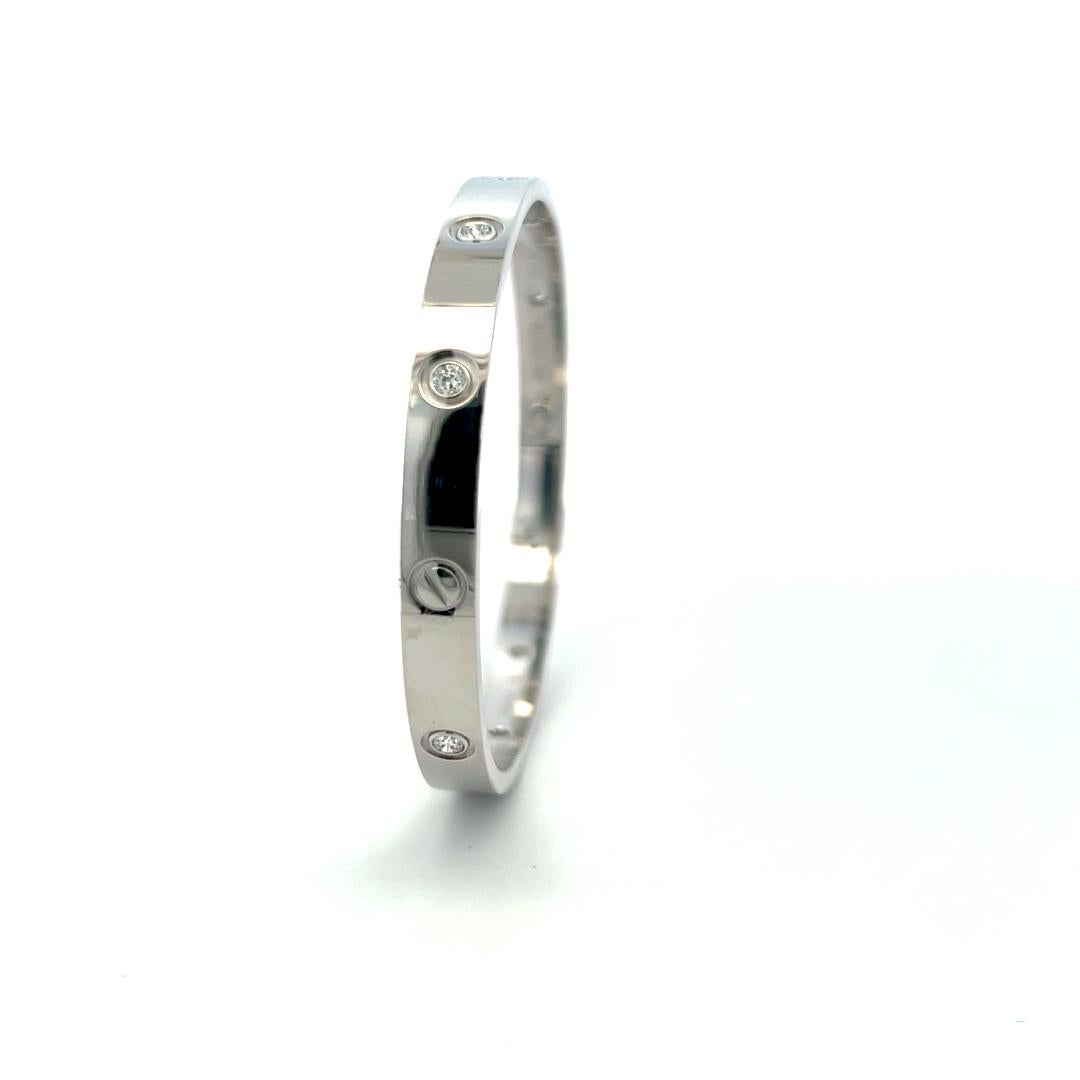 Cartier 0.96 Carat Round Diamond 18K White Gold Love Bracelet Size 19 paper For Sale 5