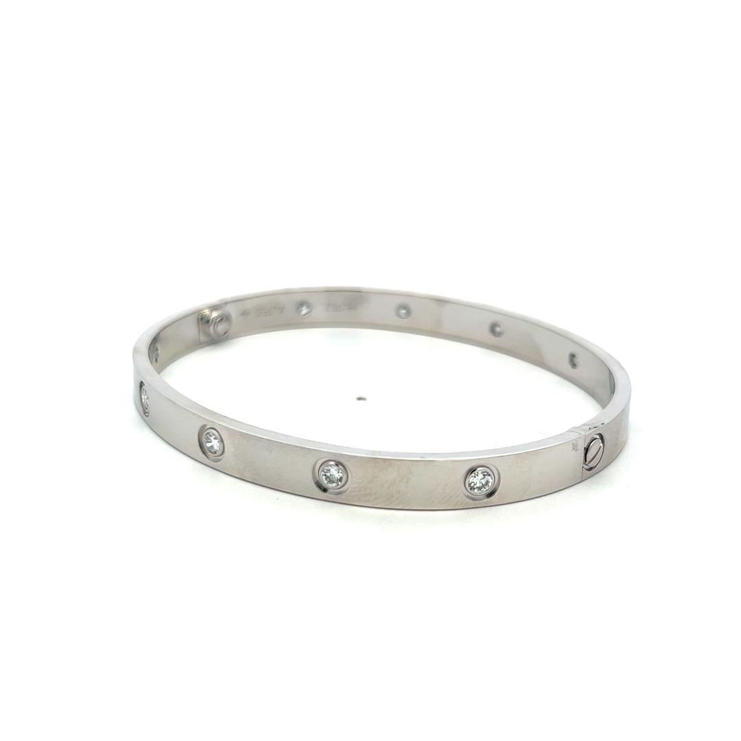 Cartier 0.96 Carat Round Diamond 18K White Gold Love Bracelet Size 19 paper For Sale 1