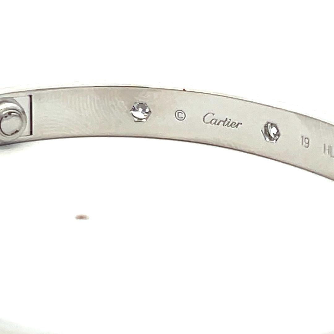 Cartier 0.96 Carat Round Diamond 18K White Gold Love Bracelet Size 19 paper For Sale 3