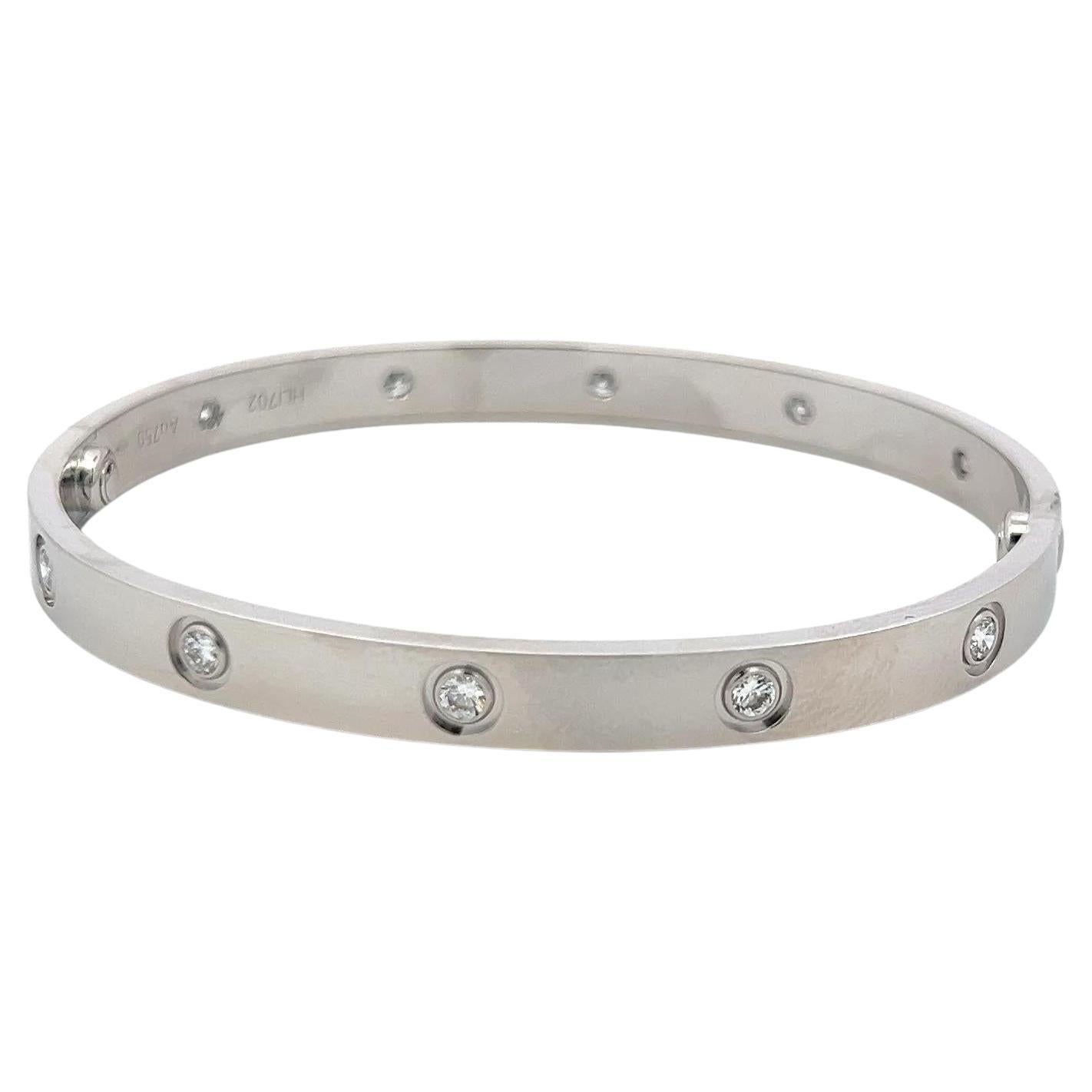Cartier 0.96 Carat Round Diamond 18K White Gold Love Bracelet Size 19 paper For Sale
