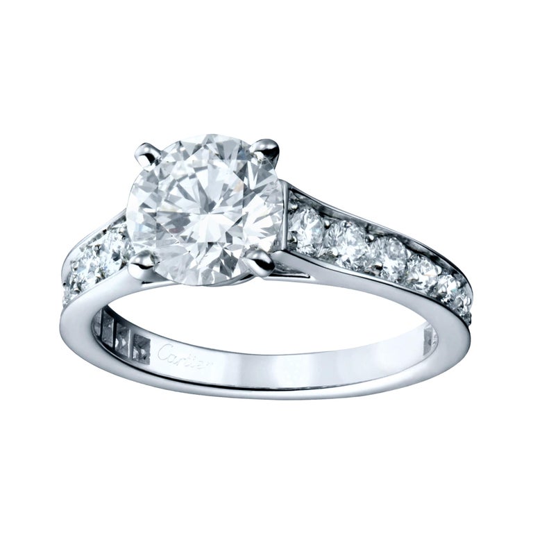 Cartier 1 Carat Total Weight 15 Platinum Ladies Engagement Ring For Sale At 1stdibs