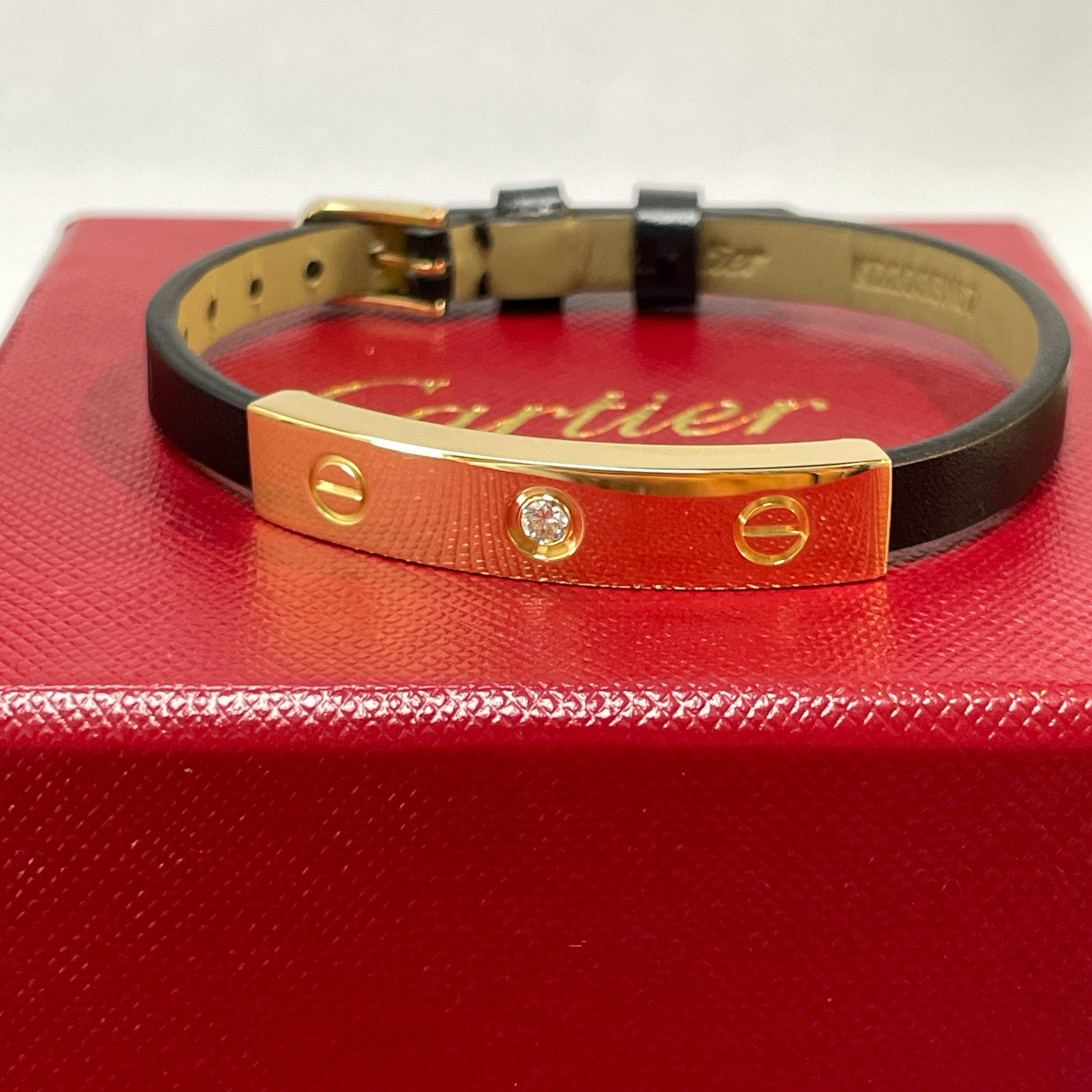 CARTIER 1 Diamante Love Pulsera de Oro Amarillo con Correa de Cuero Moderno en venta