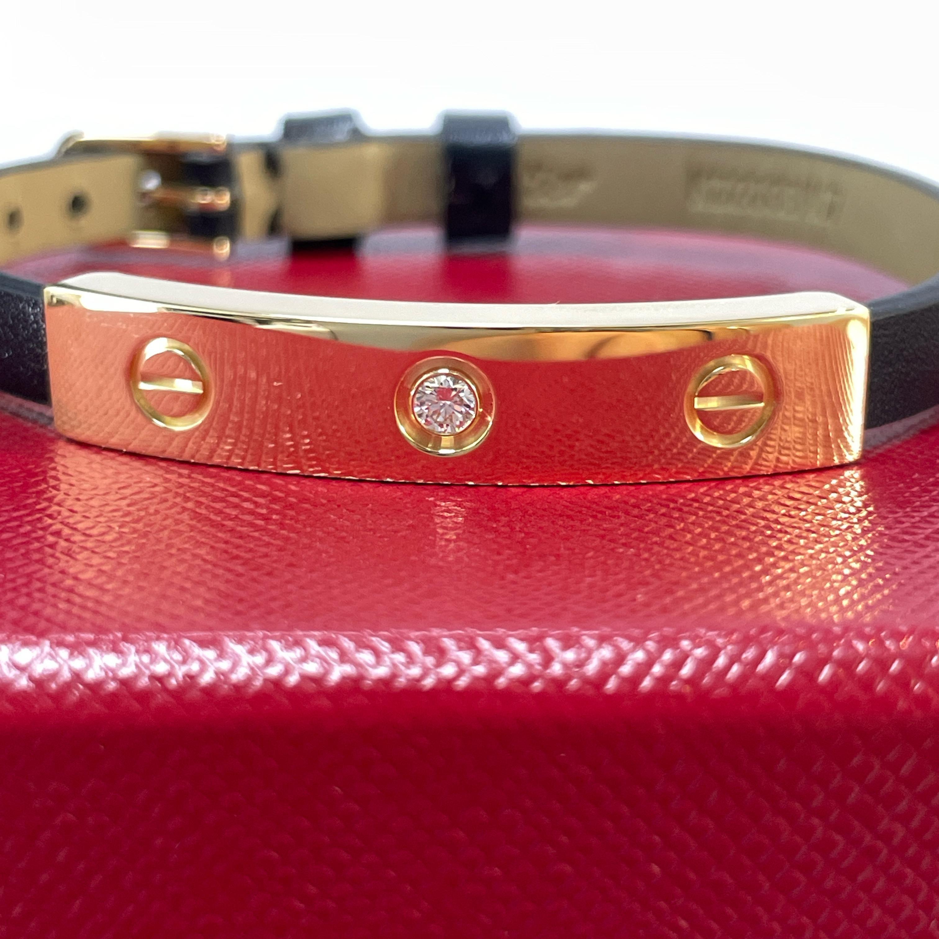 CARTIER 1 Diamante Love Pulsera de Oro Amarillo con Correa de Cuero Corte brillante en venta