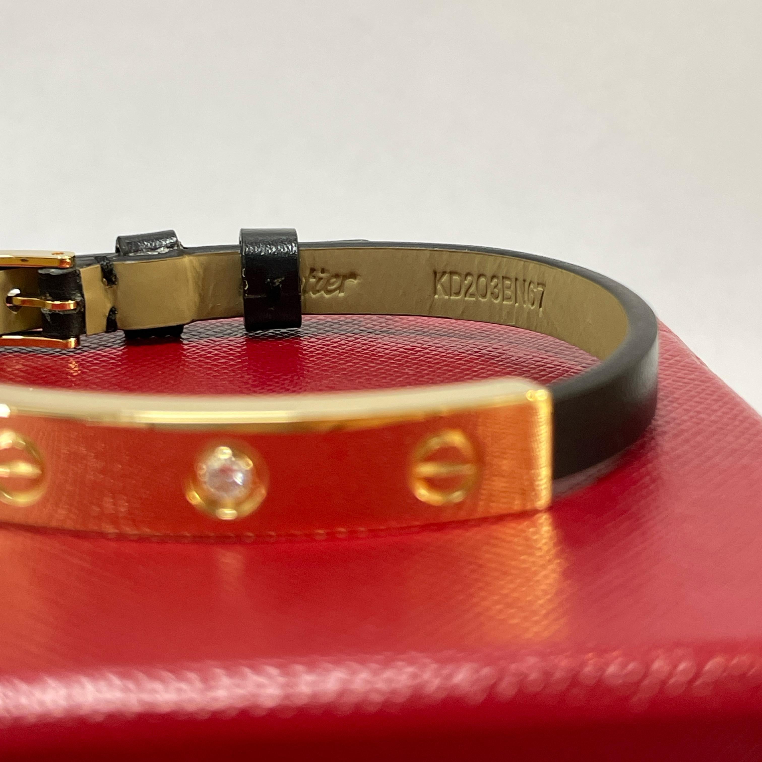 Femenino o masculino CARTIER 1 Diamante Love Pulsera de Oro Amarillo con Correa de Cuero en venta