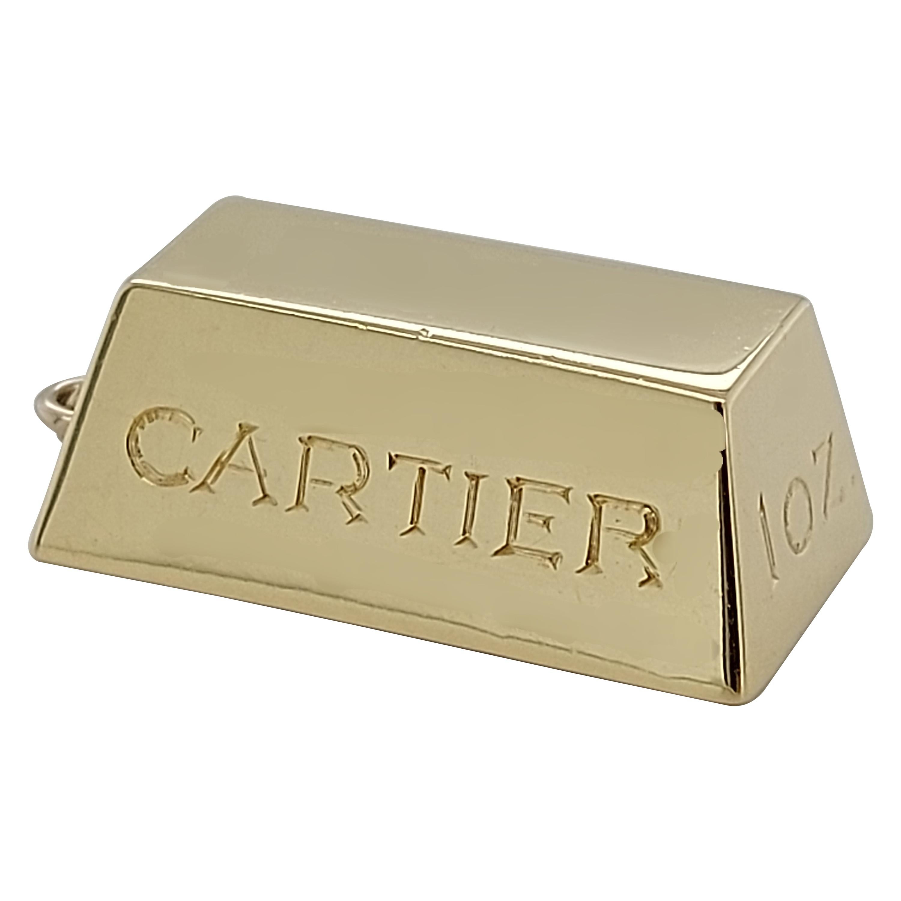 Cartier 1 oz Ingot Brick Bar Solid 18 Karat Gold Charm or Pendant from 1970s
