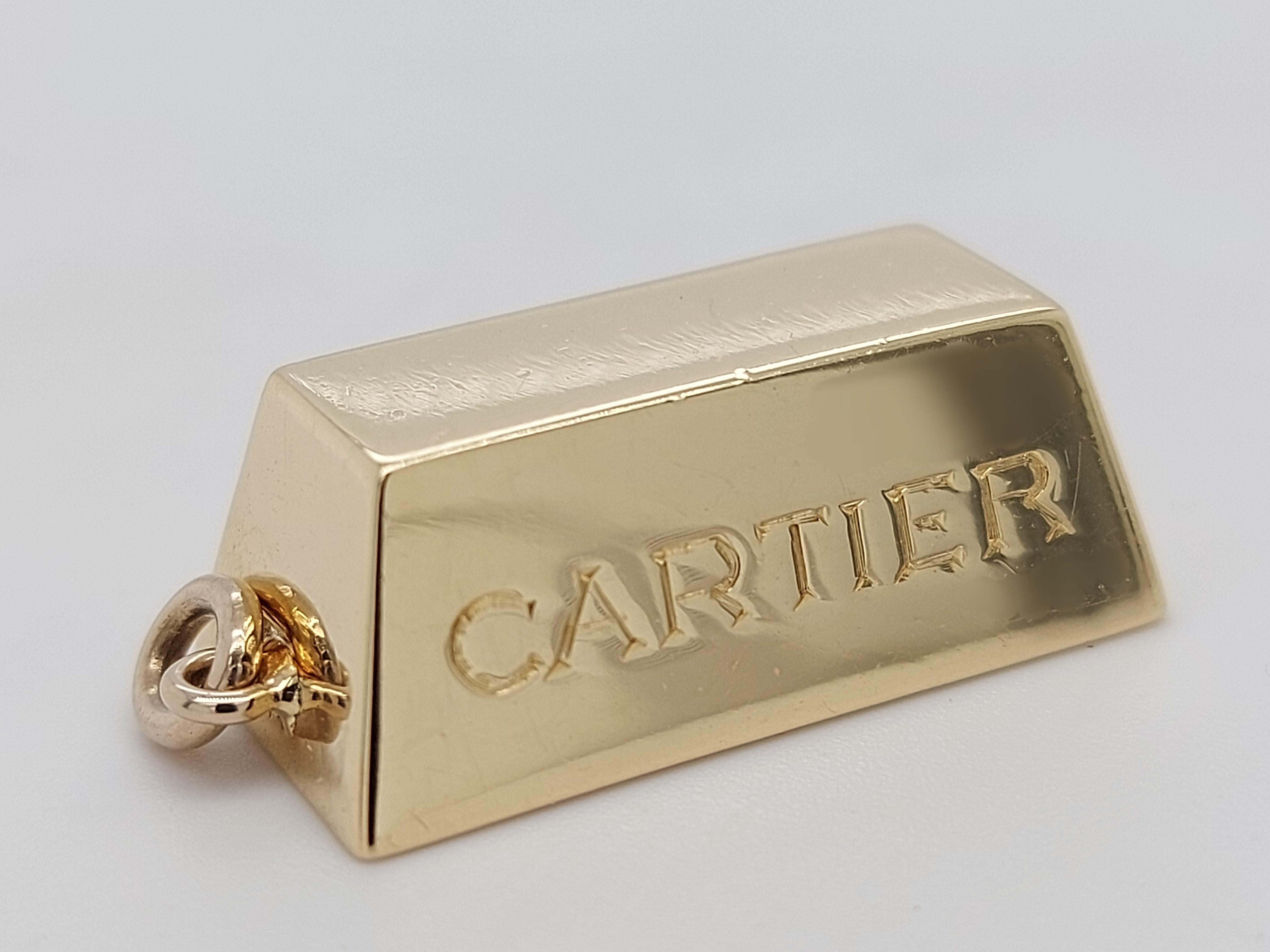 Cartier 1 oz Ingot Brick Bar Solid 18 Karat Gold Charm or Pendant from 1970s 3