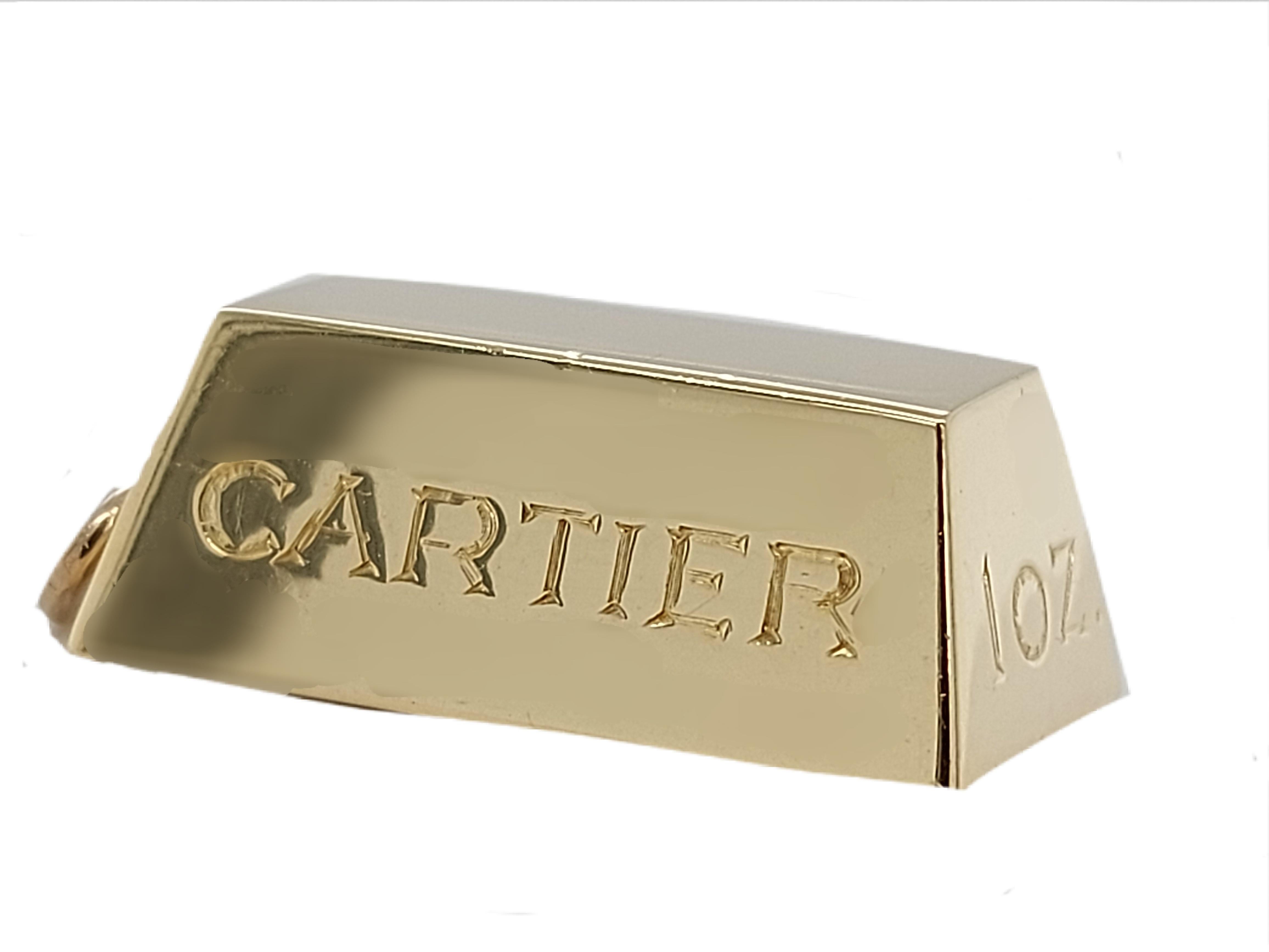 Artisan Cartier 1 oz Ingot Brick Bar Solid 18 Karat Gold Charm or Pendant from 1970s